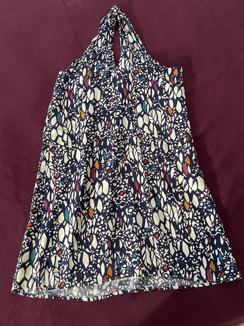 Navy & White Abstract Print Dress - Multicolor Accents